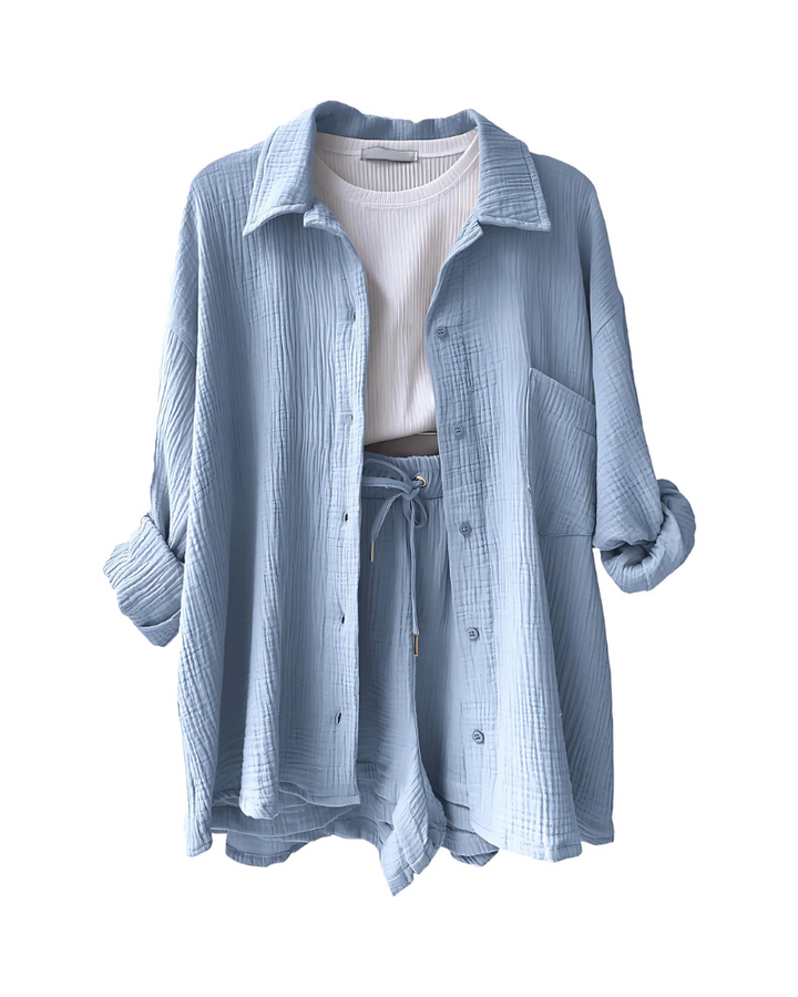 Mari – Textured Button-Up Short Set