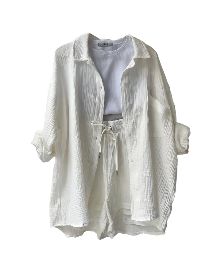 Mari – Textured Button-Up Short Set