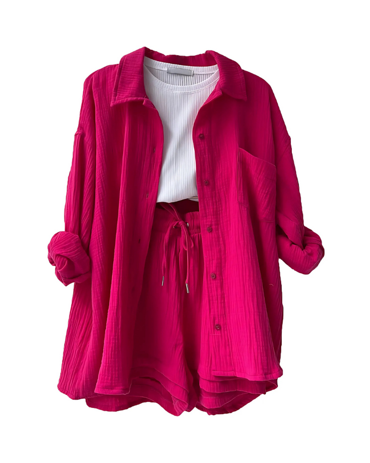 Mari – Textured Button-Up Short Set