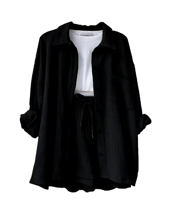 Mari – Textured Button-Up Short Set