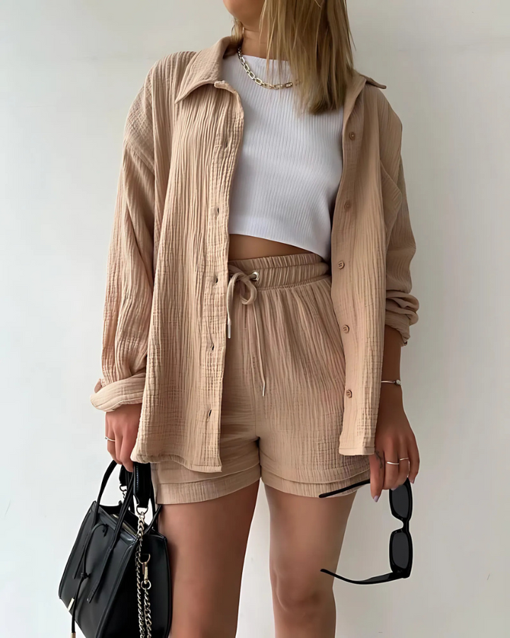 Mari – Textured Button-Up Short Set