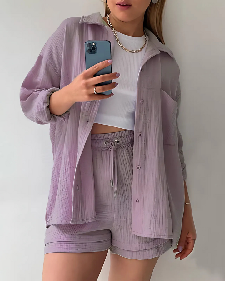 Mari – Textured Button-Up Short Set