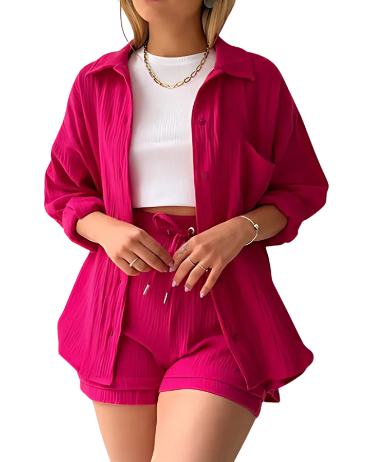 Mari – Textured Button-Up Short Set