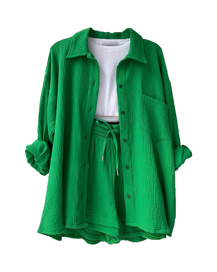 Mari – Textured Button-Up Short Set