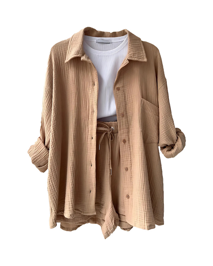 Mari – Textured Button-Up Short Set