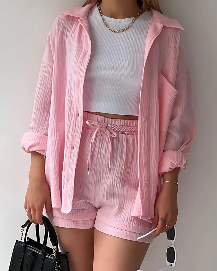 Mari – Textured Button-Up Short Set