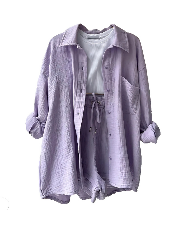 Mari – Textured Button-Up Short Set